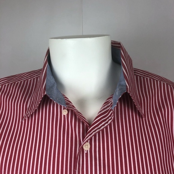 Chaps Easy Care Mens Sz Lg Red Stripe Button-Down Shirt–Classic Business Casual - Picture 3 of 12